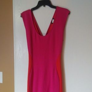 Pink and orange mini party dress with back cutout